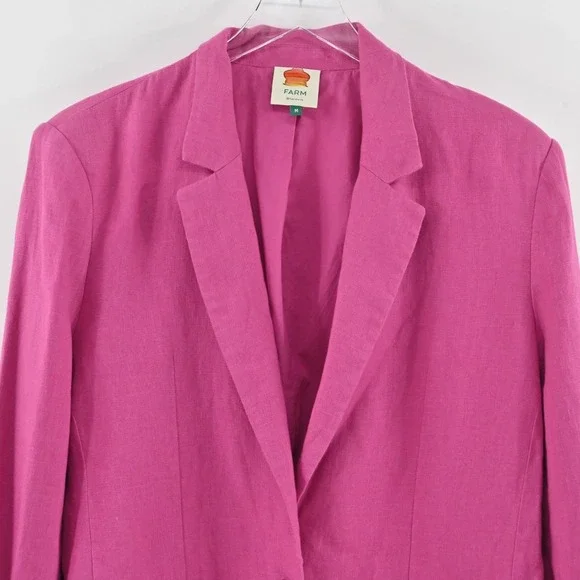 FARM RIO Womens Oversized Linen Blazer Size M Pink Single Breasted Shoulder Pads - Picture 10 of 13